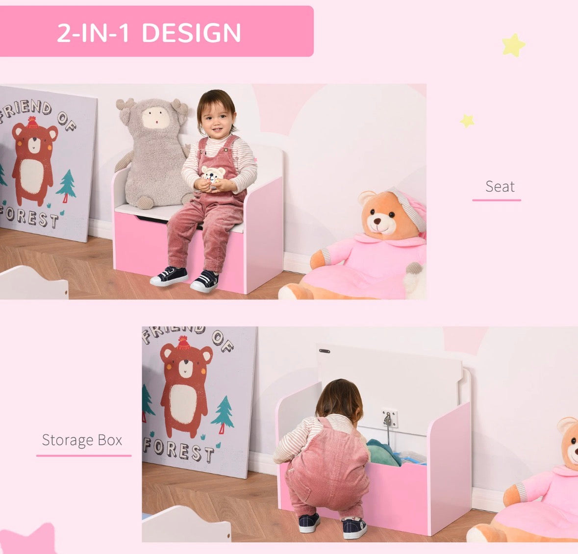2 in 1 Wooden Toybox