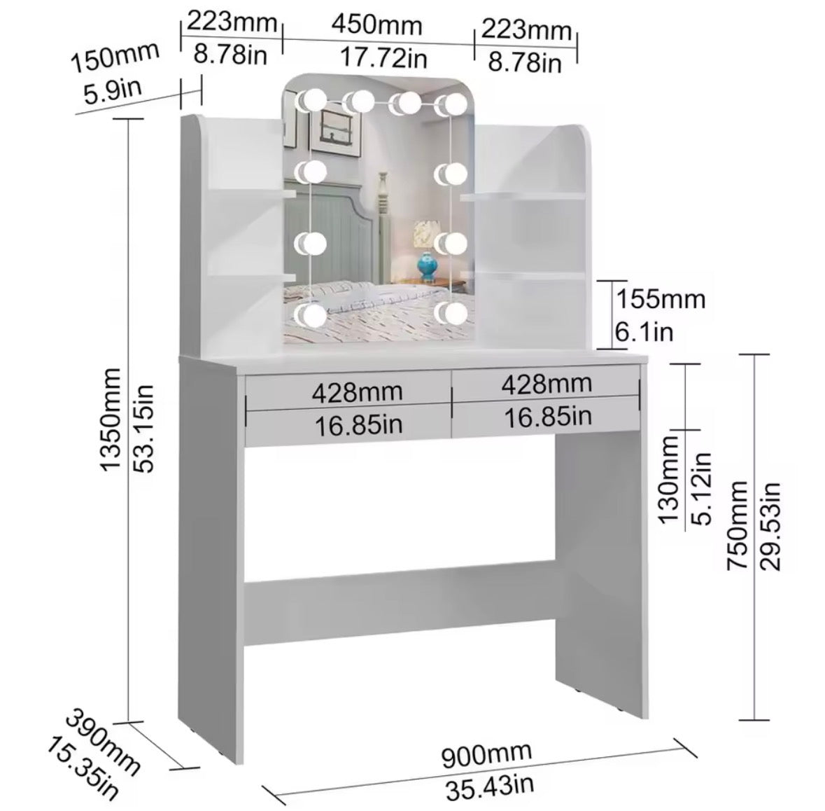 Makeup Table with Led Mirror