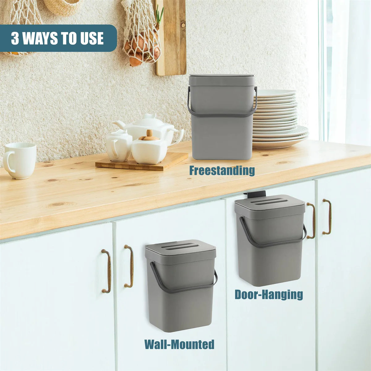Hanging Kitchen Waste Bin with Lid 3L