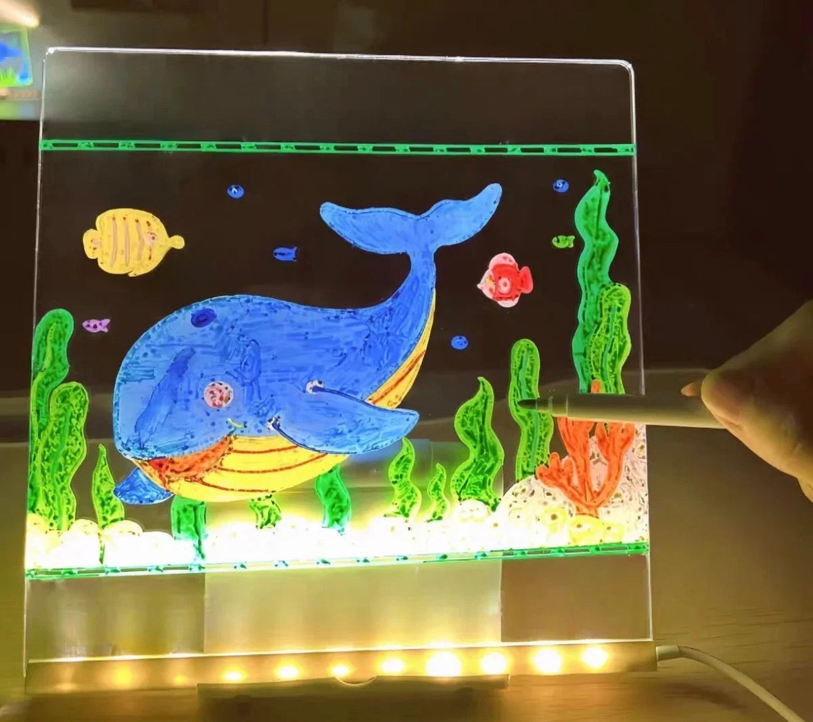 LED Acrylic Light-Up Message Board 7 Neon Pens Rewritable Drawing Lamp