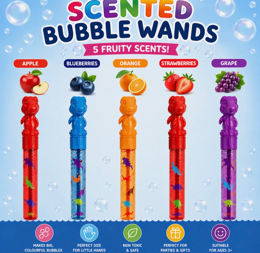 5 x Dinosaur Bubble Wands Swords 35cm Fruit Scent