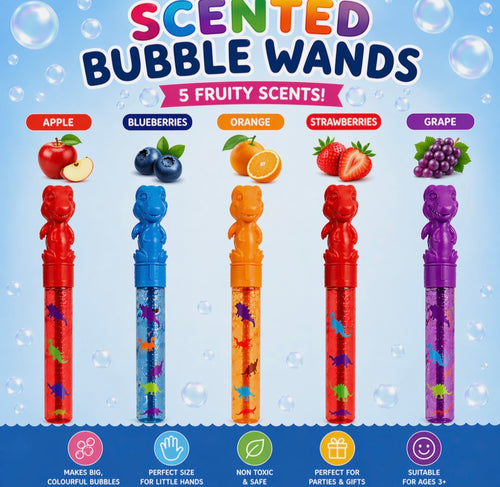 5 x Dinosaur Bubble Wands Swords 35cm Fruit Scent