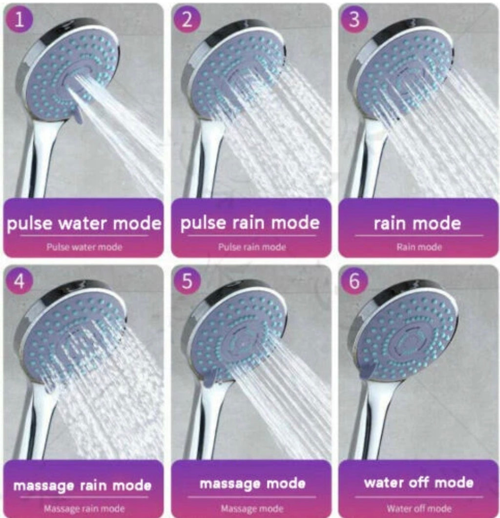 Shower Head High Pressure Universal Water Saving Chrome Large Bath 5 Mode New