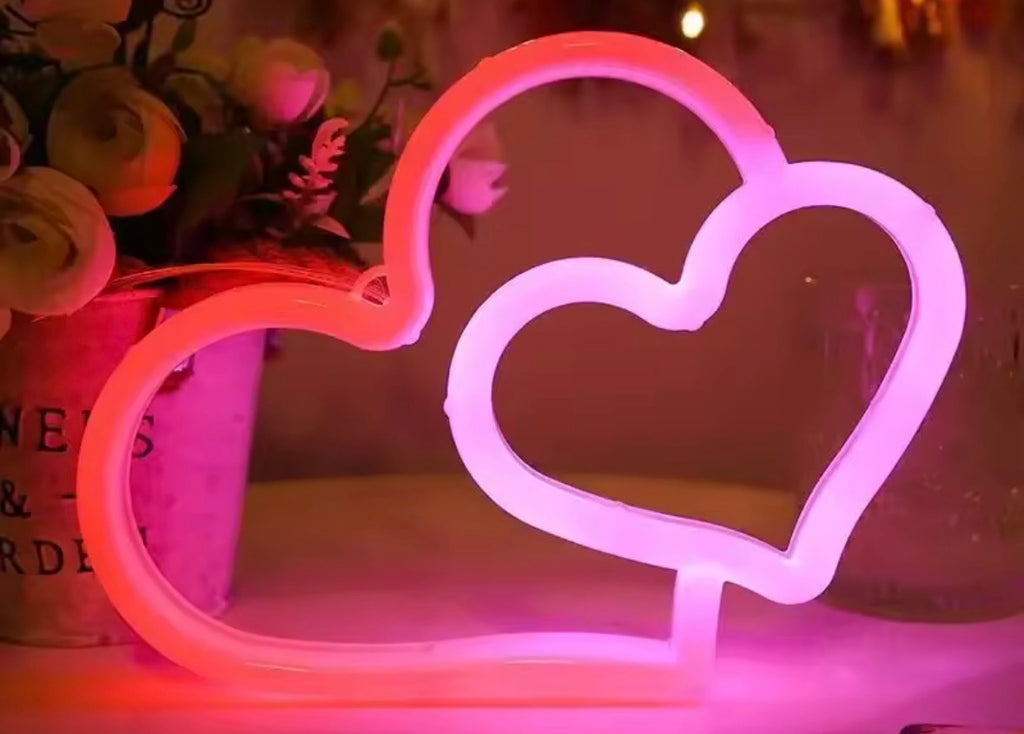 Colourful Neon Double Heart Light
