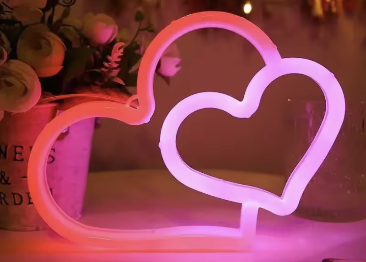 Colourful Neon Double Heart Light