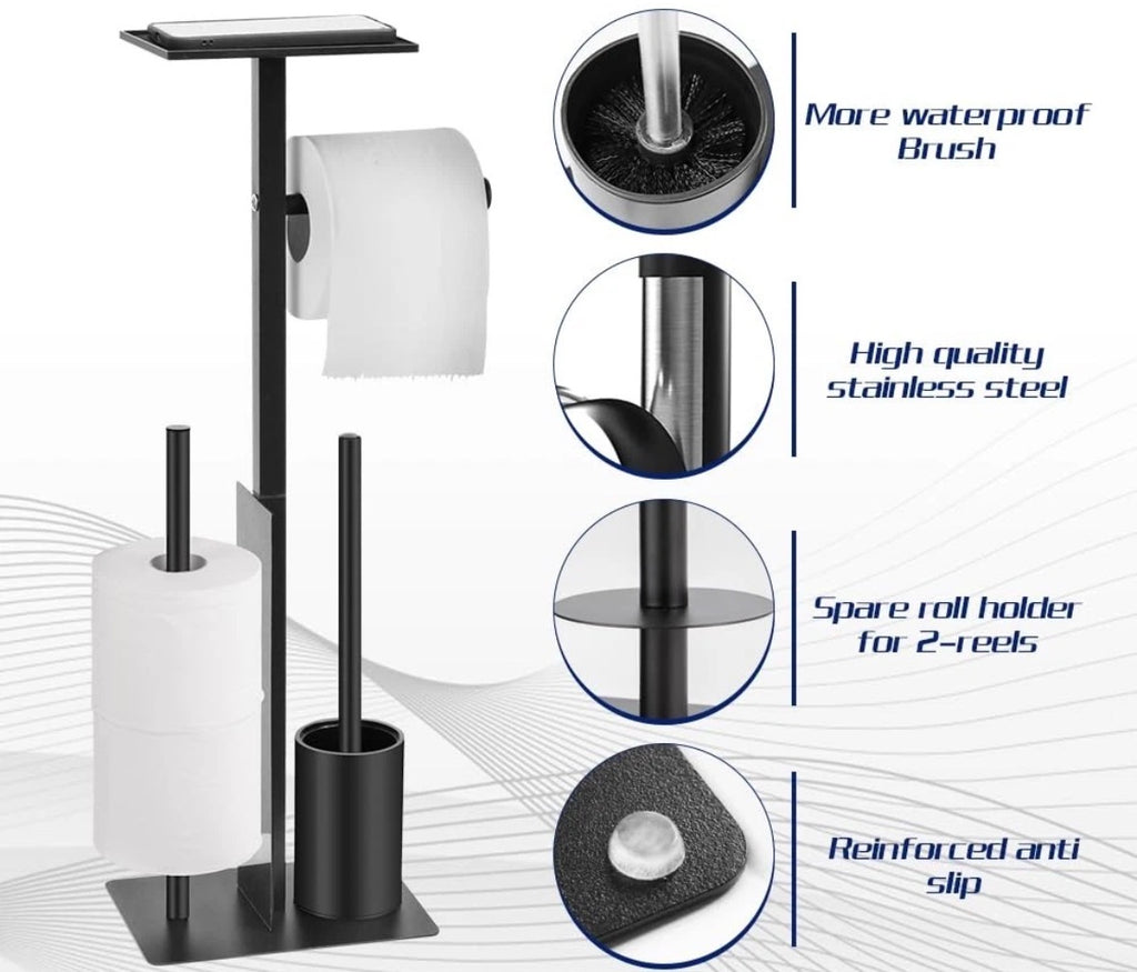 Toilet Roll Holder Freestanding with Storage & Shelf Toilet Paper