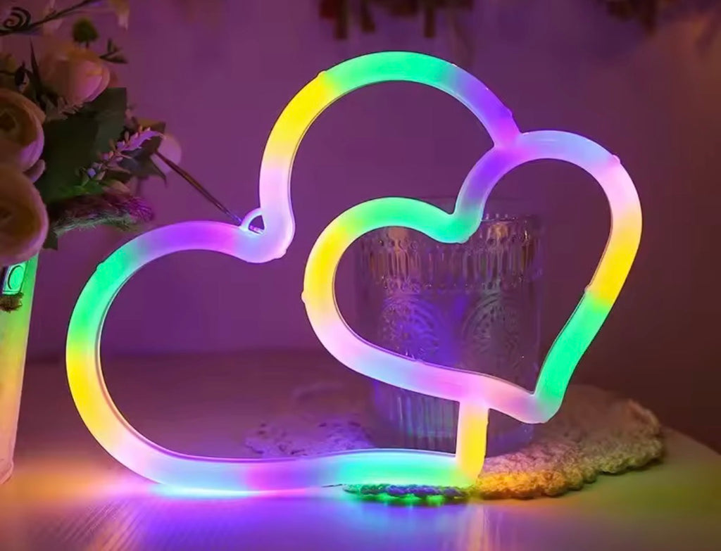 Colourful Neon Double Heart Light