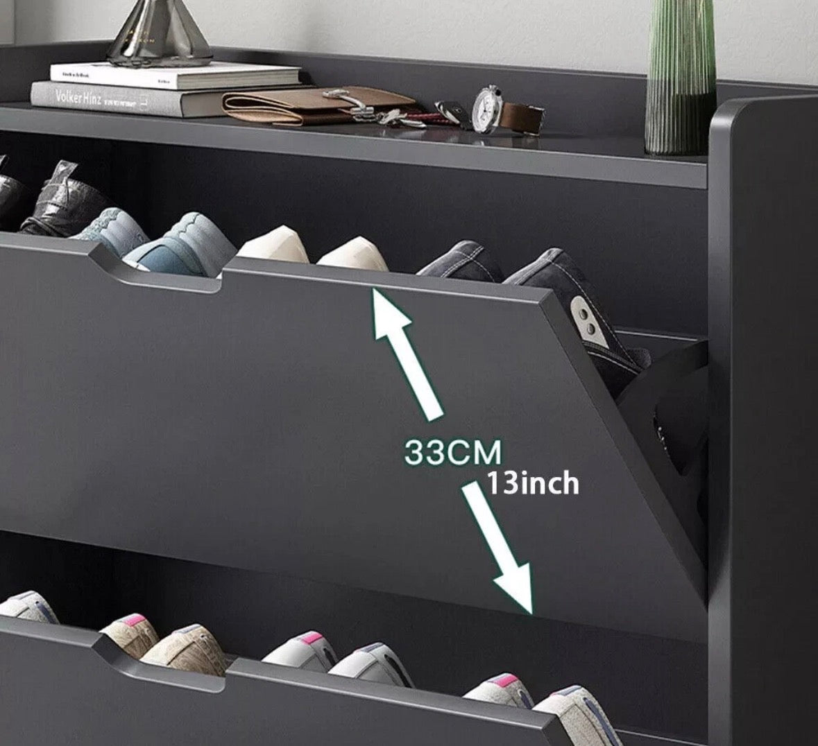 2 Drawer Shoe Rack Shoes Storage Cabinet Wooden