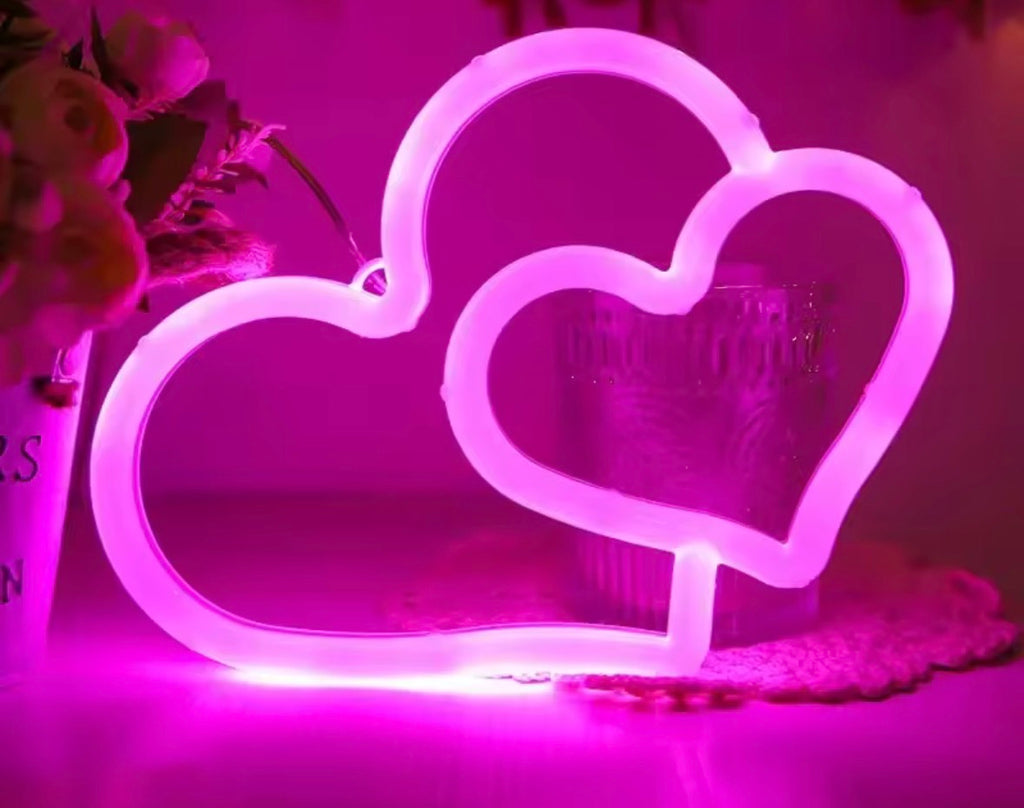 Colourful Neon Double Heart Light