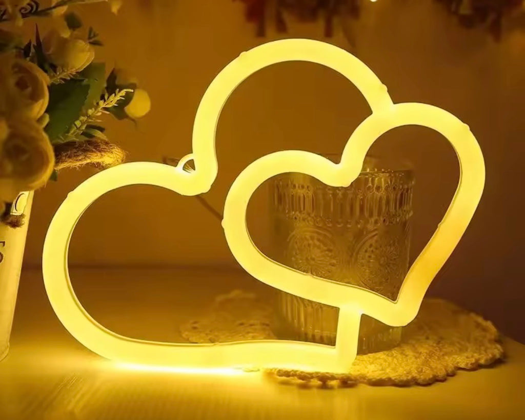 Colourful Neon Double Heart Light