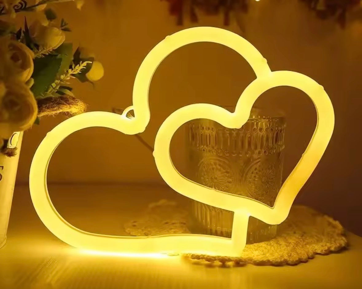 Colourful Neon Double Heart Light