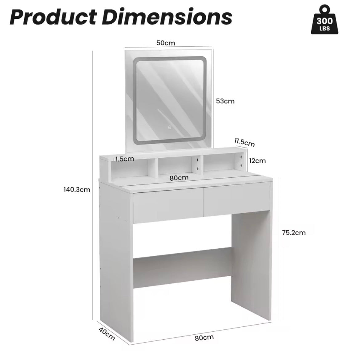Dressing Table with LED Lights and Mirror