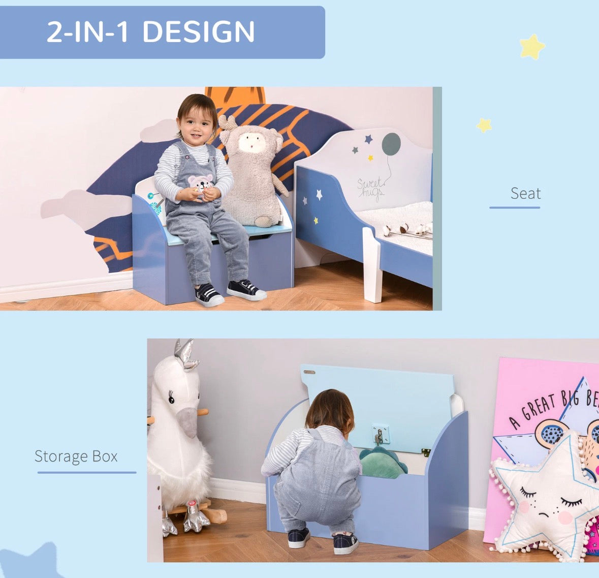 2 in 1 Wooden Toybox