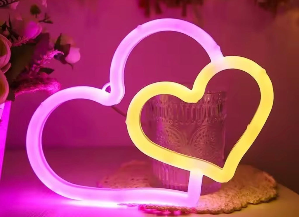 Colourful Neon Double Heart Light