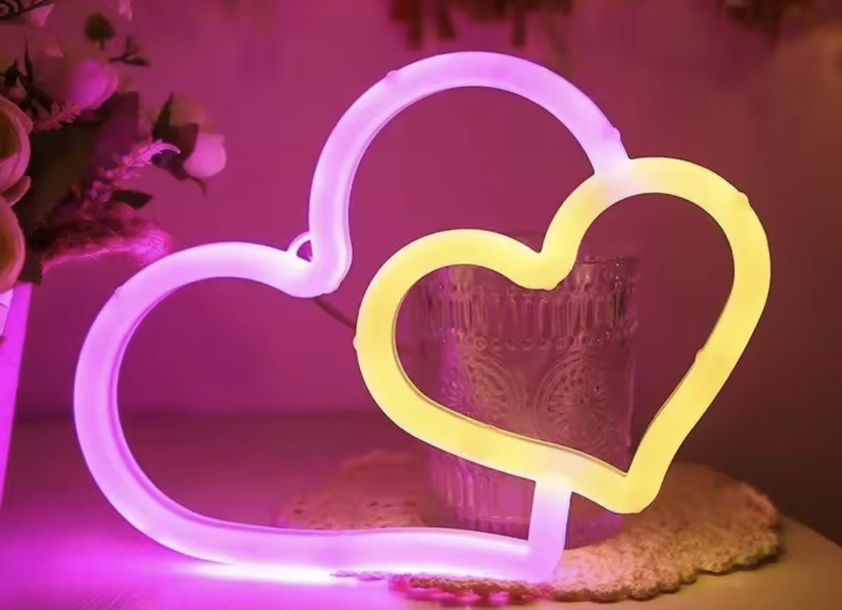 Colourful Neon Double Heart Light