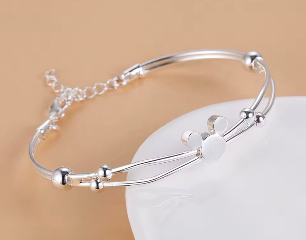 925 Sterling Silver Mouse Chain Bangle