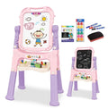 Kids Folding Double Sided Magnetic Drawing Board Easel Colour Chalk Eraser Pink