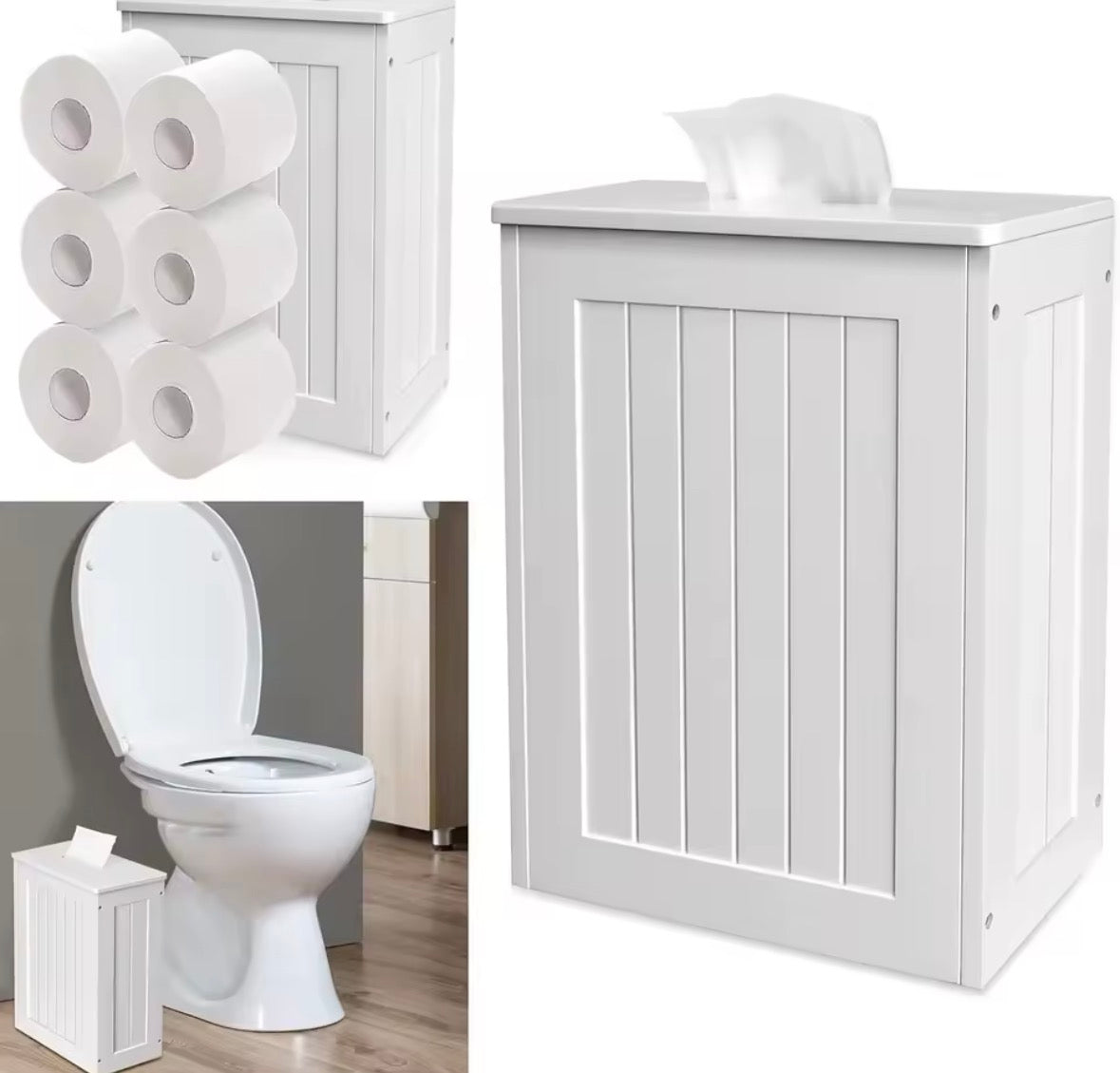 Slimline Wooden Storage Cabinet Toilet Roll Holder
