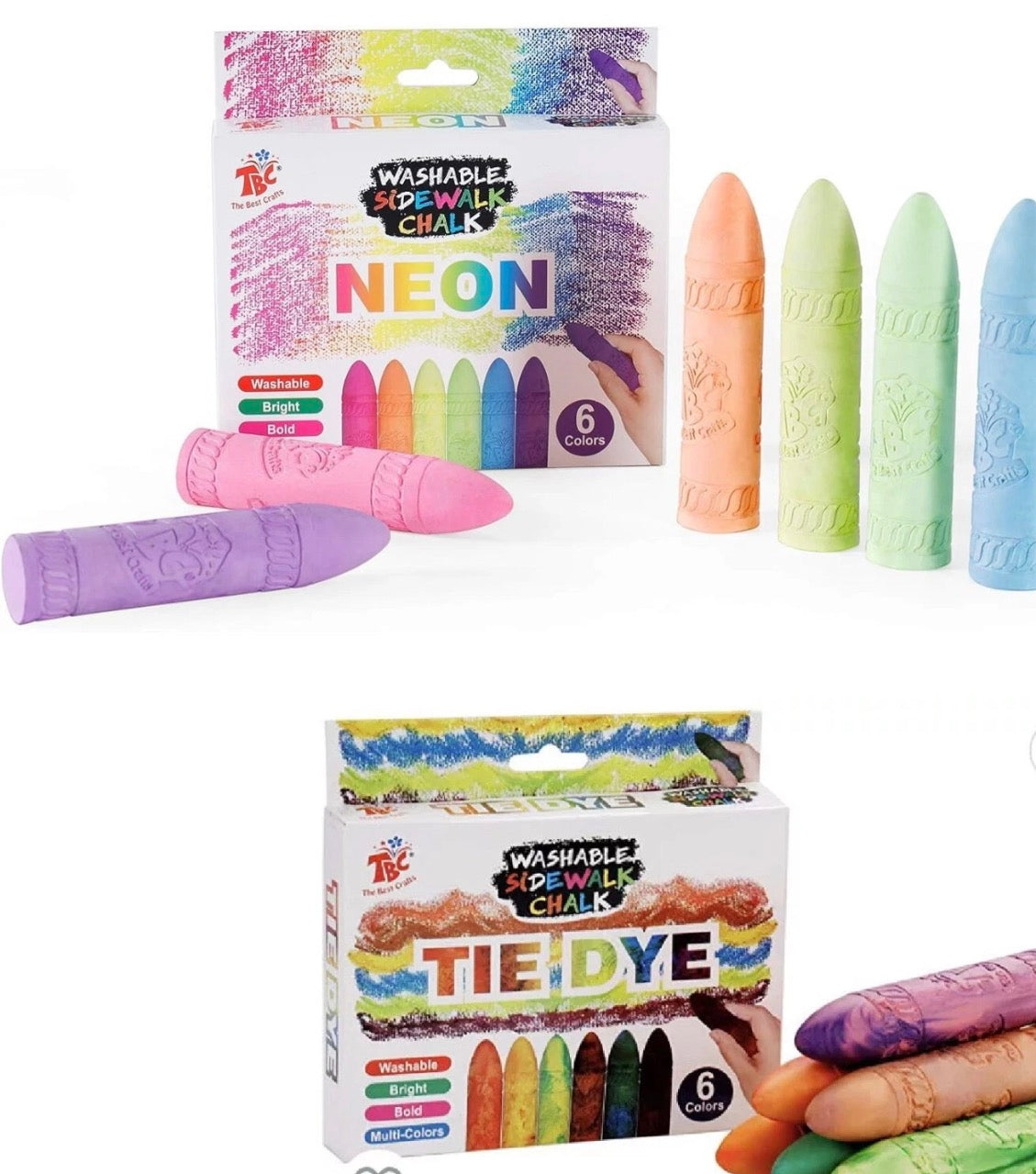 12x Coloured Jumbo Pavement Chalks  TIE DYE and  NEON