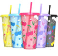 5pk Color Changing Cups, Plastic Cups with Lids and Straws