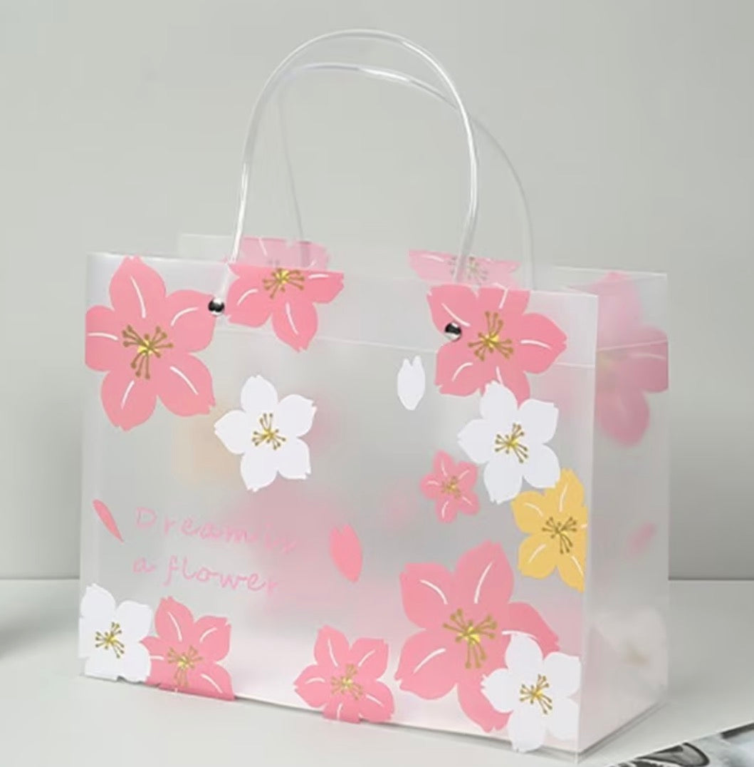 Pink & white floral tote bag