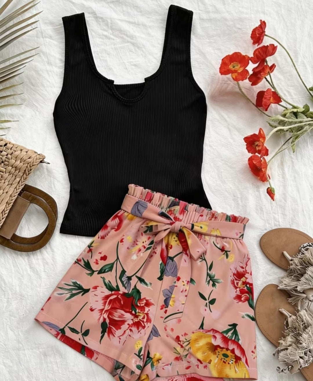 Floral Shorts & Ribbed Top Co-ord Set