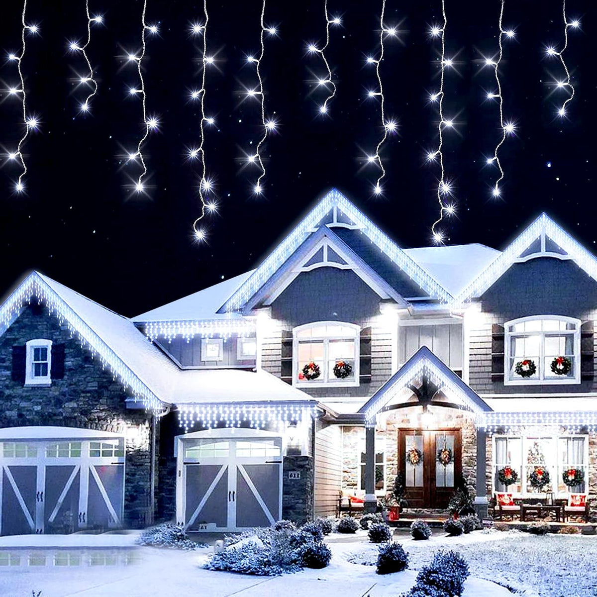 200 Christmas White LED Icicle Lights